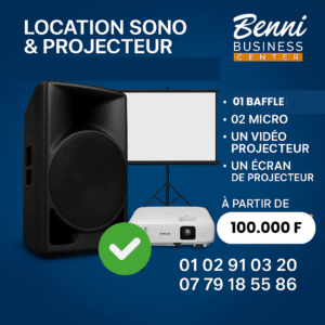 Location de sonorisation Abidjan : sono complète avec enceintes Elokance, micros sans fil, écran de vidéoprojecteur pour événements professionnels et privés.